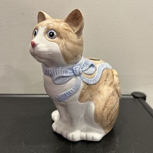 VINTAGE Blue Bow Cat Kitty Utensil Caddy